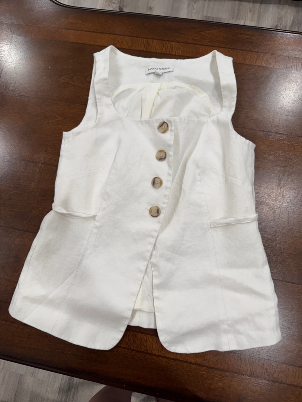 Banana Republic Ivory Linen Button Front Sleeveless Vest